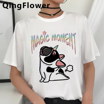 Kawaii francoski Buldog Smešno Risanka Majica s kratkimi rokavi Ženske Harajuku Ullzang Graphic T-shirt Cute Anime Tshirt korejski Slog Top Tee Ženski