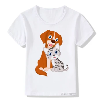 Kawaii otroci t-shirt smešno pes in mačka risanka tiskanja grafični t shirt fant dekle Harajuku kratkimi rokavi otroci priložnostne vrh na debelo