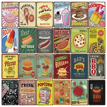 [ Kelly66 ] Hrano Hot Dog Sladoled Pizza, Hamburger BBQ Kovinski Znak Tin Plakat Doma Dekor Bar Steno Umetnosti Slikarstva 20*30 CM Velikost F-02