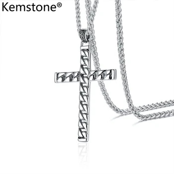 Kemstone Trendy iz Nerjavečega Jekla Silver Plated Votlih-out Cross Obesek Ogrlica Nakit, Darilo za Moške