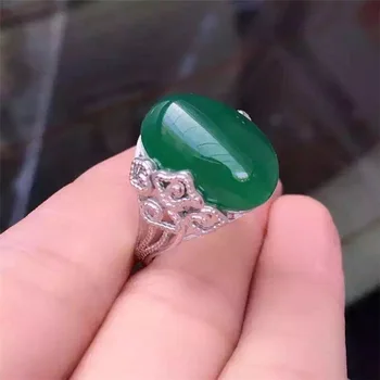 KJJEAXCMY nakita 925 sterling srebro vdelan naravno zeleno chalcedony ženski prstan retro vzorec preprost in velikodušno ovalne jade