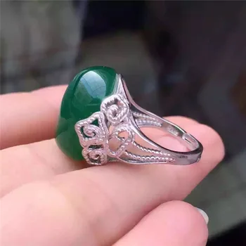 KJJEAXCMY nakita 925 sterling srebro vdelan naravno zeleno chalcedony ženski prstan retro vzorec preprost in velikodušno ovalne jade