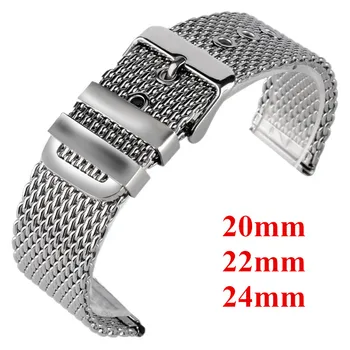 Klasična 20 mm 22 mm 24 mm, iz Nerjavnega Jekla Očesa Manšeta Srebro Moški Ženske Pin Sponke Zamenjava Watch Trak