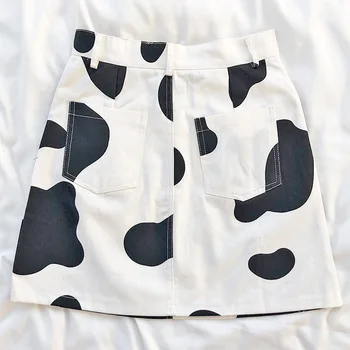 Kolegij slog krava vzorec žep visoko pasu vrečko hip krilo ženske