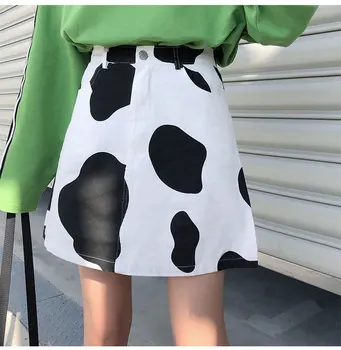Kolegij slog krava vzorec žep visoko pasu vrečko hip krilo ženske
