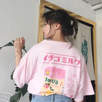 Koreje Koreja Ženske Modnih Oblačil Poletje Pismo Tiskanja Priložnostne Preppy Roza Svoboden T shirt Vrhovi