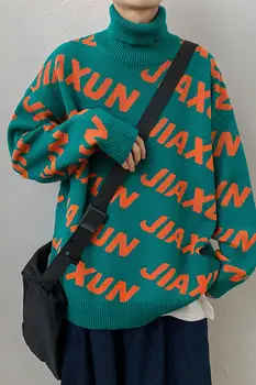 Korejska Različica Turtleneck Pulover Moške Priložnostne Trend Pletene Dno Majica Fashion Ulica Svoboden Lep Oblačila Moški