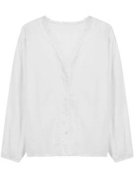 Korejski Kvačkanje Bele čipke majica Jeseni Tanke Proti-vrat Plus velikost svoboden Vrhovi Priložnostne Ženske bluzo blusa feminina