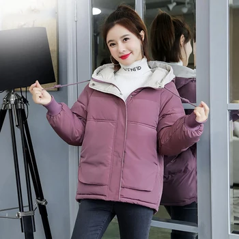 Korejski Slog Ženski Plašč Hladne Plus Velikost Kratek Hooded Ženske Zimske Jakne Veliki Žepi, Bombaž, Oblazinjeni Trdna Debela Ženska Parkas