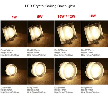 Kristalno Zatemniti LED Downlight, 5W 10W 12W 18W Kristalno Downlight led AC110V 220V LED Navzdol Svetlobe Stropni Vgradni Spot Luči