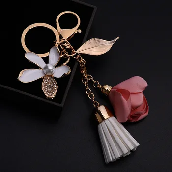 Krpo Cvet Key Ring Šifon Tassel Avto Obeskov Lady Nekaj Vrečko Okraski Ustvarjalni Modni Čar Cvetlični Okraski Keychain