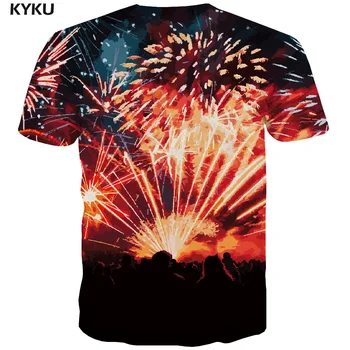 KYKU Ognjemet T-shirt Moški Pisane majice 3d Romantično Tshirts Priložnostne Umetnosti Anime Obleko Harajuku Shirt Tiskanje Mens Oblačila