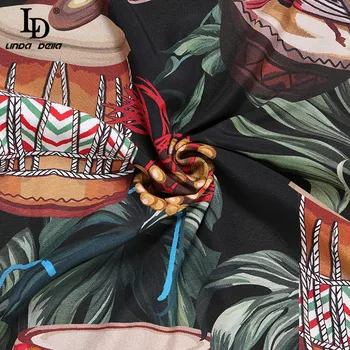 LD LINDA DELLA Modni Oblikovalec Jeseni Pletenje Vrhovi Ženske Elegantne Retro Plemenski Glasbeni Instrument Tiskanja Puloverji Puloverji