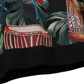 LD LINDA DELLA Modni Oblikovalec Jeseni Pletenje Vrhovi Ženske Elegantne Retro Plemenski Glasbeni Instrument Tiskanja Puloverji Puloverji