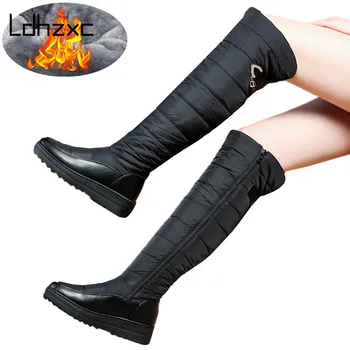 LDHZXC 2020 new visoke kakovosti navzdol toplo, sneg škornji ženske platformo stegno visoki škornji ženske zadrgo zimske čevlje čez kolena in škornji