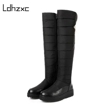 LDHZXC 2020 new visoke kakovosti navzdol toplo, sneg škornji ženske platformo stegno visoki škornji ženske zadrgo zimske čevlje čez kolena in škornji