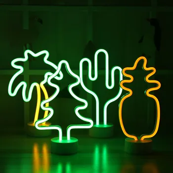 LED Neon Noč Svetlobe Ananas Kaktus Oblike, z Bazo baterijsko namizne Svetilke za otroke, soba počitnice