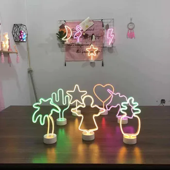 LED Neon Noč Svetlobe Ananas Kaktus Oblike, z Bazo baterijsko namizne Svetilke za otroke, soba počitnice