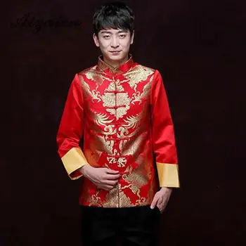 Lepe Moške Vezenje Zmaj Marrige Nastavite Cheongsam Kitajski Slog Ženin Kostum Tang Obleka Obleke Poroko Stari Costum