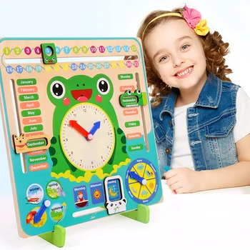 Lesene Žaba Puzzle Vremenski Koledar Kognitivne Večfunkcijsko Budilka Otrok Montessori Zgodnje Izobraževanje Igrače Sestavljanke