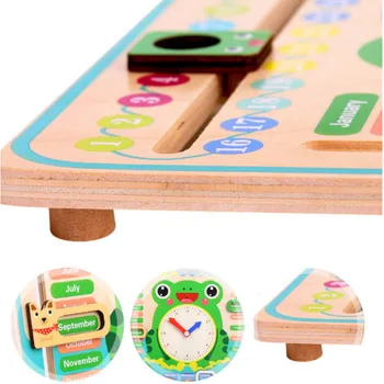 Lesene Žaba Puzzle Vremenski Koledar Kognitivne Večfunkcijsko Budilka Otrok Montessori Zgodnje Izobraževanje Igrače Sestavljanke