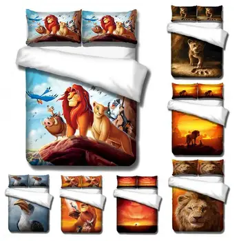 Levji Kralj Simba Natisnjeni Risanke 3D Posteljnina Nabor Rjuhe Kritje Pillowcases Bedclothes Domačega Tekstilnega Twin Polno Kraljica Kralj Velikost