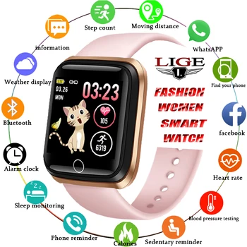 LIGE Pametno Gledati Ženske Športne Pametna Zapestnica IP67 Nepremočljiva Watch Pedometer Srčnega utripa barva LED zaslon za Android ios