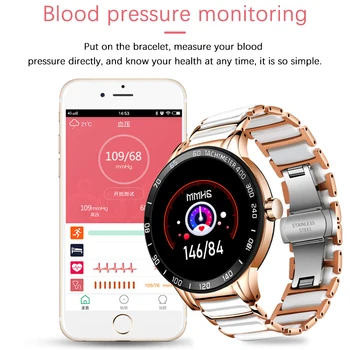 LIGE Ženska pametno gledati Reloj Inteligente Srčni utrip, Krvni Tlak Fitnes Tracker Keramični Trak Ure Nepremočljiva Smartwatch