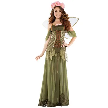 Ljubezen živo Cvetje Pravljice Temo Stranka Fazi Halloween Kostum Seksi Zelena Elf Princess Fancy Oblačenja