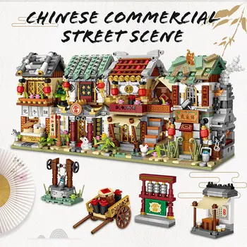 LOŠKI Creatored Mini Street View Kitajska Ulica Bun Trgovina Pawnshop Bistro Trgovini Kovača gradniki Igrače za Otroke Darila