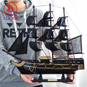 LUCKK 50 CM Mediterrean Slog Lesenih Figur Piratske Ladje Model Navtičnih Klasike Lesa Obrti Doma Dekoracijo Morju Dodatki