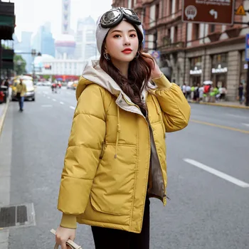 Lucyever Pozimi Debele Ženske Navzdol Jakno Modne Dame Hooded Kratek Plašč Plus Velikost Toplo Bombaž Parka Priložnostne Korejski Oblačila 2020