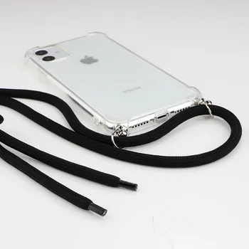Luksuzna Anti-knock jasno primeru za iPhone 11 Pro Max 11pro telefon primerih srčkan cross body tanek trak trdi pokrovček za iPhone X XS Max