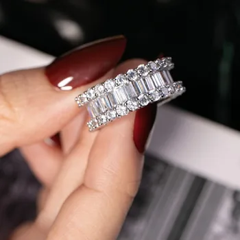 Luksuzni 925 Sterling Srebro Simulirani Diamantno Poroko Posla Cocktail Ženske Band Obroči Lep Gemstone Nakit trgovini