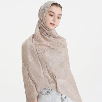 Luksuzni barva srebrna svile crinkle hidžab mehko šal šal Muslimanske etnične slog, svetlo modra, siva turban šifon hidžab
