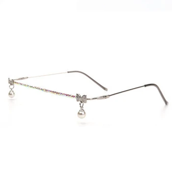 Luksuzni Crystal Pearl Obesek za Dekoracijo Pol Okvir Očala Ženske Letnik Očala Zlitine Brez Objektiva Dekleta rhinstone eyewears okvir