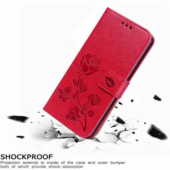 Luksuzni Usnja Flip Book Primeru za Sony Xperia L1 / E6 G3311 G3312 G3313 Rose Cvet Denarnice Stojalo Primeru Telefon Kritje Vrečko coque