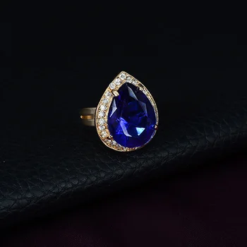 Luksuzni Zlati Modra kristal Modni nakit set Za Ženske Poroko Ogrlico, Zapestnico, Uhane Obroč Določa Poročni Modni Dodatki