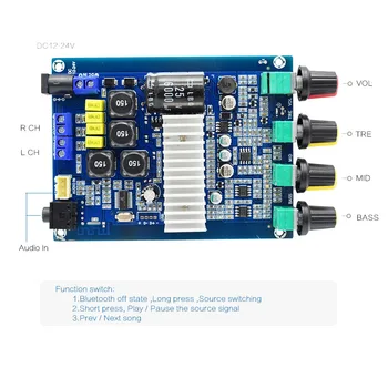 Lusya TPA3116 Bluetooth 5.0 Digitalni Amplifier2.0 Avdio Amplificador 50 W*2 S Funkcijo Stikalo Vir DC12-24V I3-009