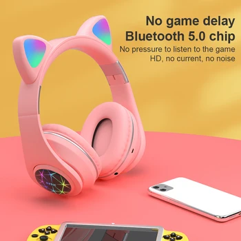M2 Brezžična tehnologija Bluetooth 5.0 Avto Slušalke Slušalke Mačje Uho Svetlobna Z Mikrofonom za prostoročno telefoniranje Podpira TF Kartice AUX Igra Za Otroke, Odrasle