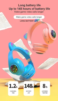 M2 Brezžična tehnologija Bluetooth 5.0 Avto Slušalke Slušalke Mačje Uho Svetlobna Z Mikrofonom za prostoročno telefoniranje Podpira TF Kartice AUX Igra Za Otroke, Odrasle