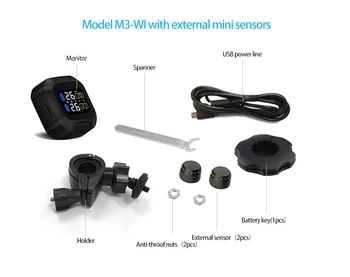 M3 Moto Nepremočljiva Motoristična Realnem Času Nadzor Tlaka v Pnevmatikah Sistem TPMS Brezžični LCD-Zaslon Notranji ali Zunanji Senzorji