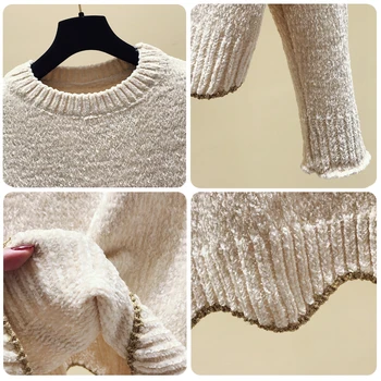 Mah, pulover za žensko okrogle ovratnik, dolgi rokavi, toplo jesen zima pletene džemper puloverji ženska oblačila