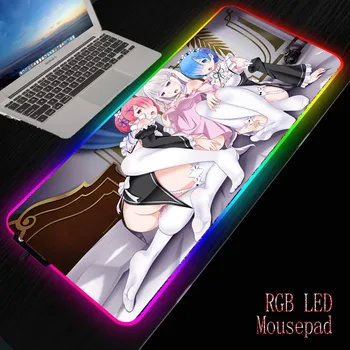 Mairuige Rem Re Nič Anime Dekle RGB Gaming Osvetlitev Mouse Pad Velike Računalnik Mousepad LED Osvetlitvijo Mause Ploščica Tipkovnica Mat