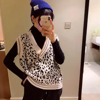 Majice Ženske Leopard Seksi Proti-Vrat Elegantne Dame Pletenje Vse-tekmo Svoboden 2XL korejski Elegancija Novo Harajuku Ženska Pulover Moda