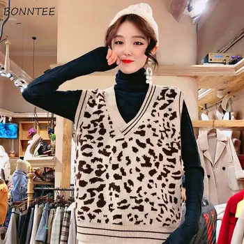 Majice Ženske Leopard Seksi Proti-Vrat Elegantne Dame Pletenje Vse-tekmo Svoboden 2XL korejski Elegancija Novo Harajuku Ženska Pulover Moda
