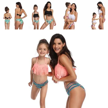 Mati in Hči Ženske Kopalke Mamica Dekle Kopalke Družino Bikini Komplet Seksi Bikini Natisnjeni Tassel kopalke Plažo