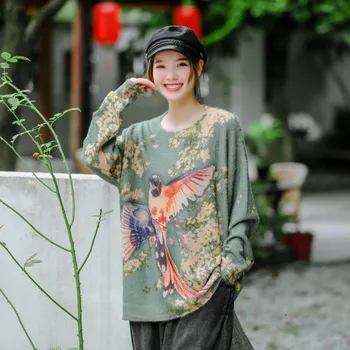 Max LuLu Novi Kitajski Modni Slog Ženske Letnik Puloverji Gospe Priložnostne Cvetlični Puloverji Natisnjeni Ohlapno Pletene Obleke Plus Velikost
