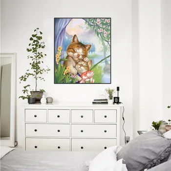 Mačka in Sin v Ribiško Diamond Slikarstvo Risanka Krog Polni Sveder Živali Nouveaute DIY Mozaik Vezenje 5D Navzkrižno Šiv Darila