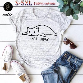 Mačka Ženske Obleke 5xl Vetement Femme 2021 Ulzzang Harajuku Kawaii Plus Velikost majica Punk Leni Slog T-Shirt Pismo Tiskanja Ne Danes